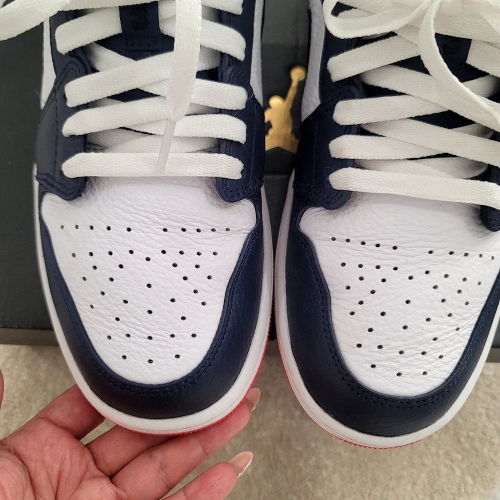 Air Jordan 1 Low USA Midnight Navy Red White 553558-401 Size 10 Gently Used - Picture 8 of 17
